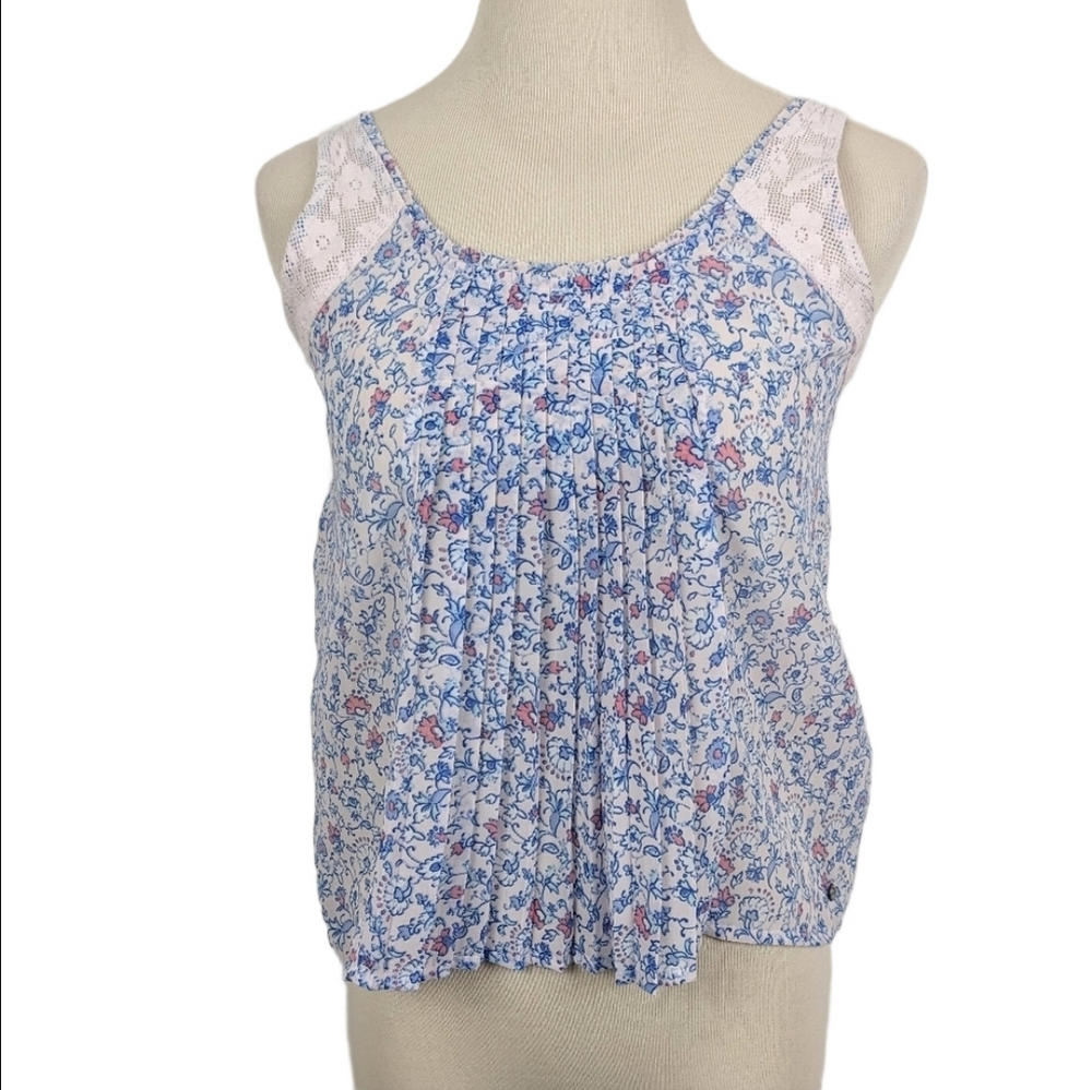 Abercrombie and Fitch Women's Blouse Extra Small Blue Floral Crochet